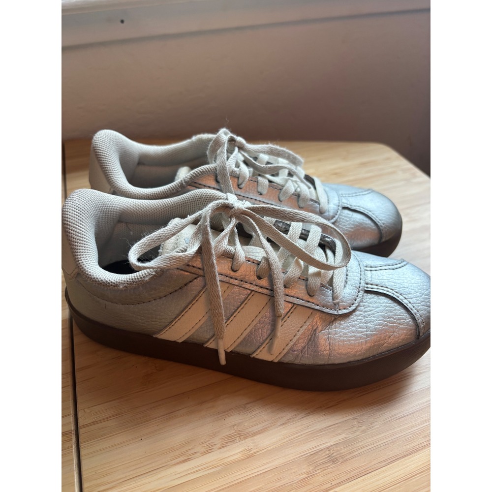 Adidas VL Court 3.0 Kids Silver Metallic White Gum Sole Sneakers 13